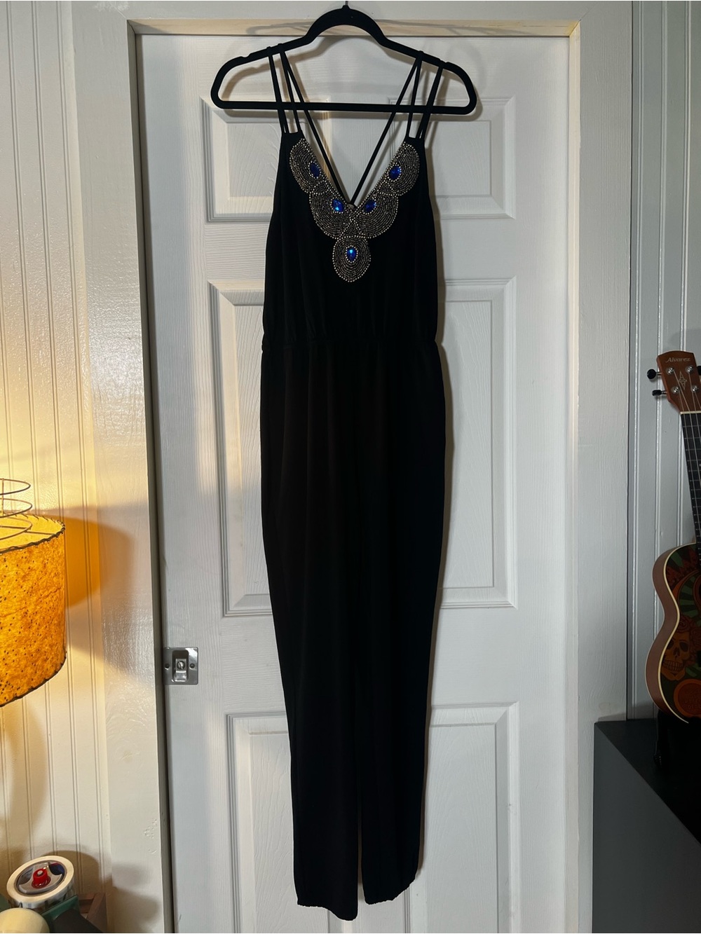 Black Beaded Y2K Charlotte Russe V-Neck Women's Jumpsuit Dress
